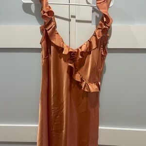 Musera Ruffled Orange Satin Mini Dress